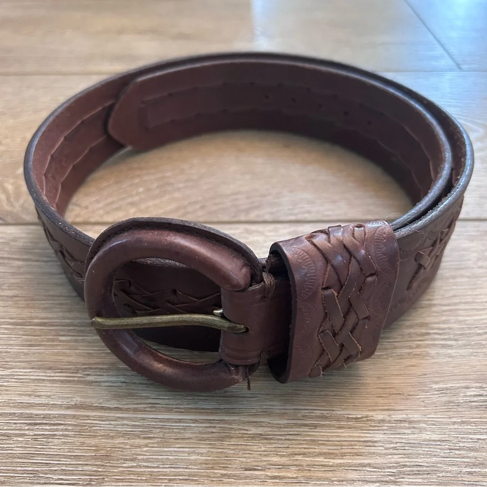 Vintage Y2K‎ American Eagle Brown Leather Belt Cowgirlcore Western Braided 36”